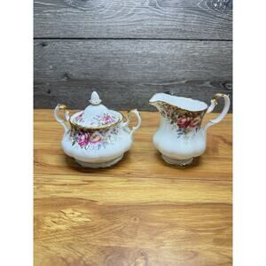 Vintage 1981 Royal Albert Autumn Roses Bone China Creamer & Sugar Bowl Set